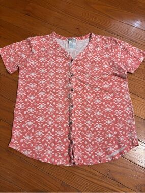 Hasting & Smith Women's Coral Printed Button-Front Short Sleeve Shirt size PM